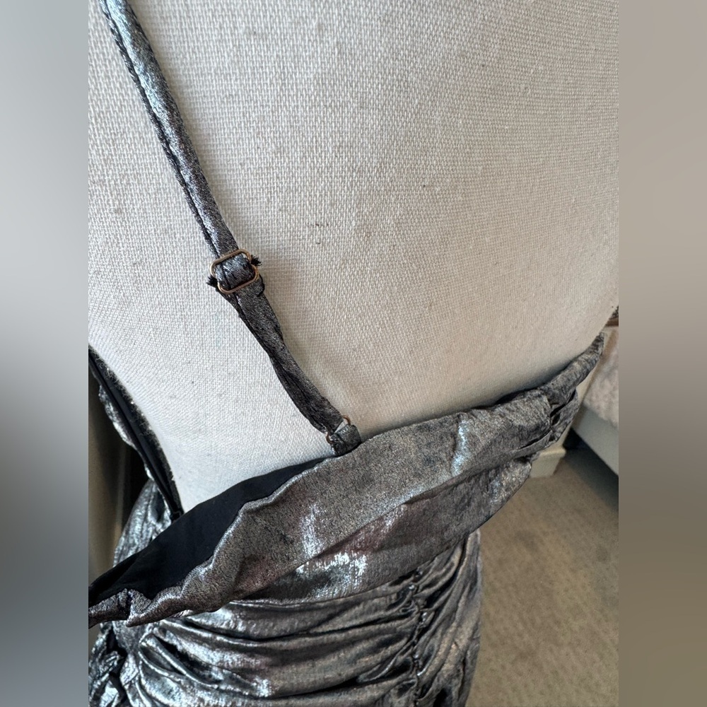 Anthropologie LAMAISÉ Studio Metallic Ruched Dress NWT $298 XS Silver - Picture 6 of 11